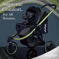 ibiyaya The Beast Pet Jogging Stroller for All Terrains, 3-Wheel Dog Carrier with Double Breaks, Zipperless Large Stroller for Running & Hiking, Multiple Small Dogs, Medium Dogs, or Cats (Jet Black)