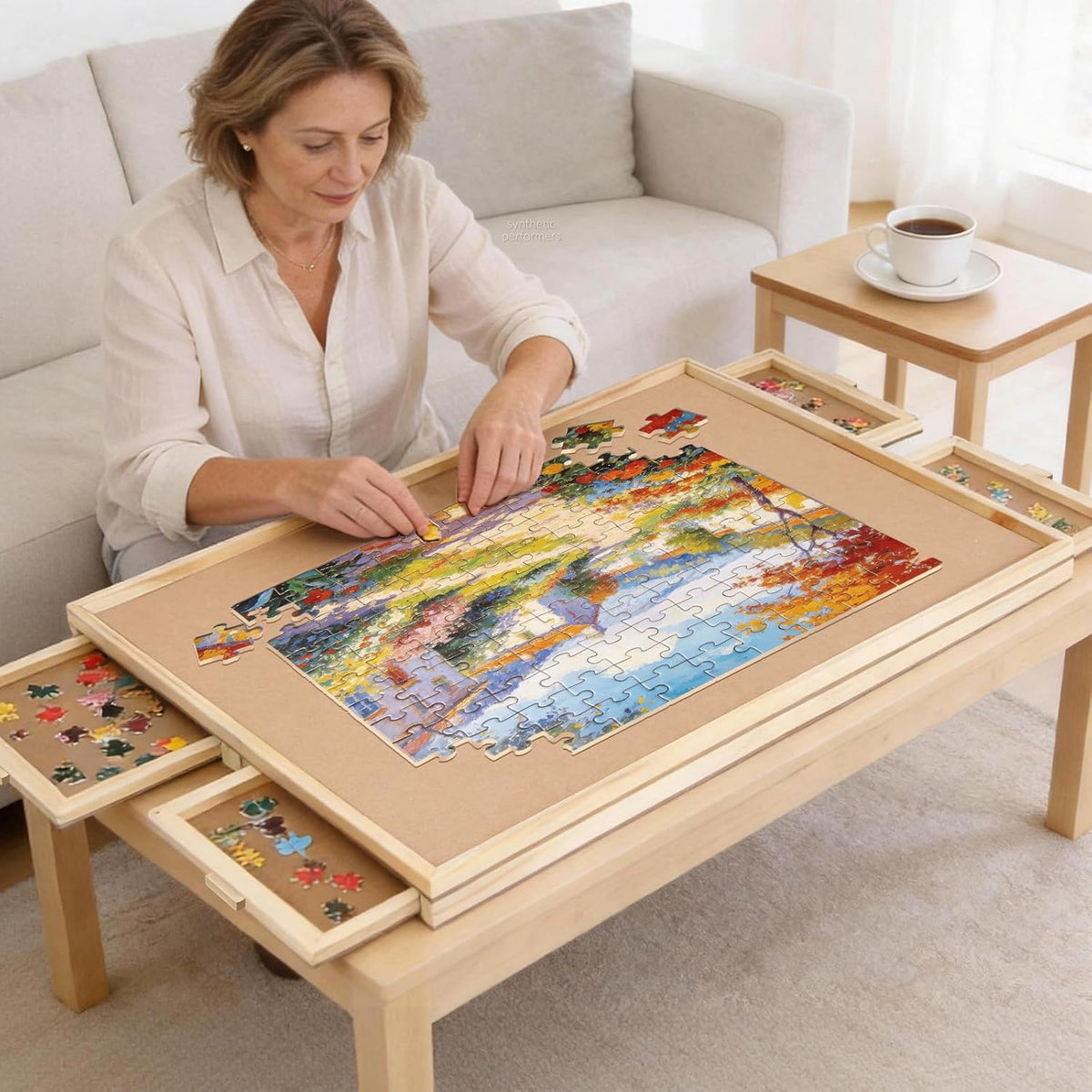 BuilderButler 1000 Pieces Rotating Puzzle Board with 4 Drawers - Wooden-4 Drawers / Medium-1500pcs - image 2