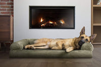 Furhaven Orthopedic Dog Bed for Large Dogs w/ Removable Bolsters & Washable Cover, For Dogs Up to 95 lbs - Faux Fur & Velvet Sofa - Dark Sage, Jumbo/XL