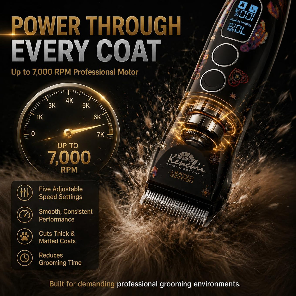 Kenchii Flash 5 Dog Grooming Clipper, Wolf Edition Black - Black - image 3