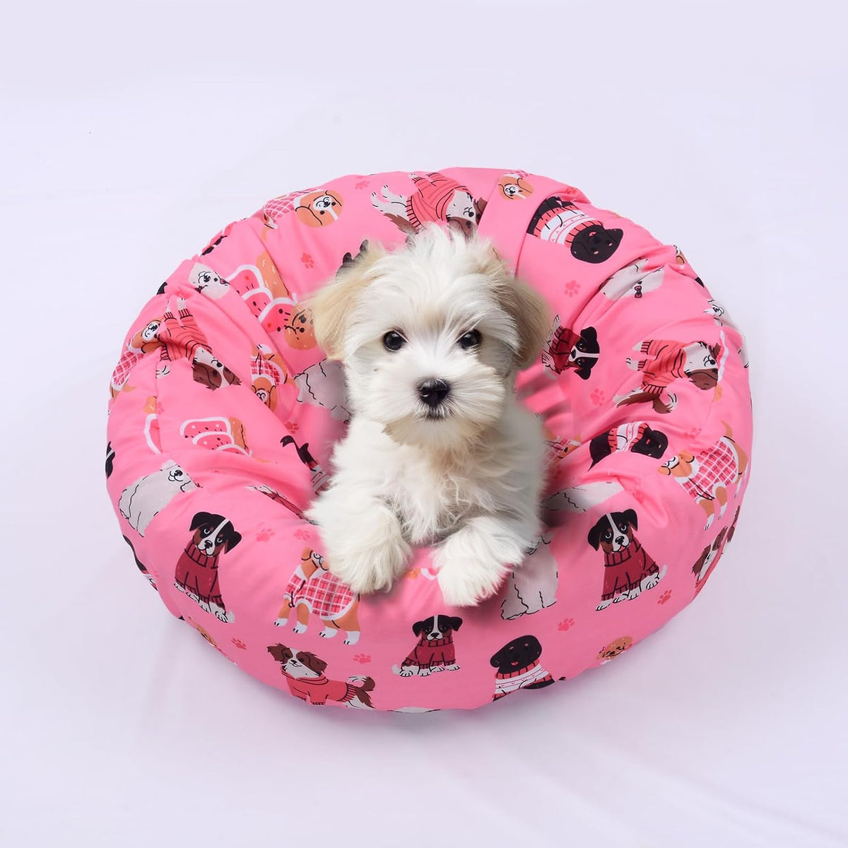 Round Dog Bed Cover Washable Elastic Edged 30×9.8 Inch – Essentials for Dogs - 20*20*9.8 Inch / Pink Dog - image 2