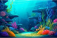 Under The Sea Aquarium Background Turquoise Underwater World Theme - 36(W)x18(H)in / Cartoon Blue