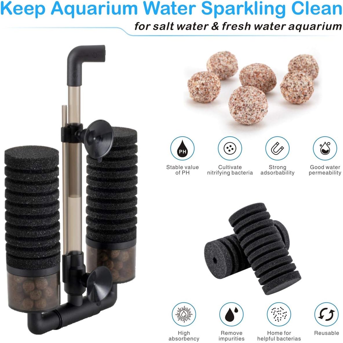 Hygger Aquarium Double Sponge Filter, Comes with 2 Spare Sponges - Filter S (10-40 gallon) - image 4