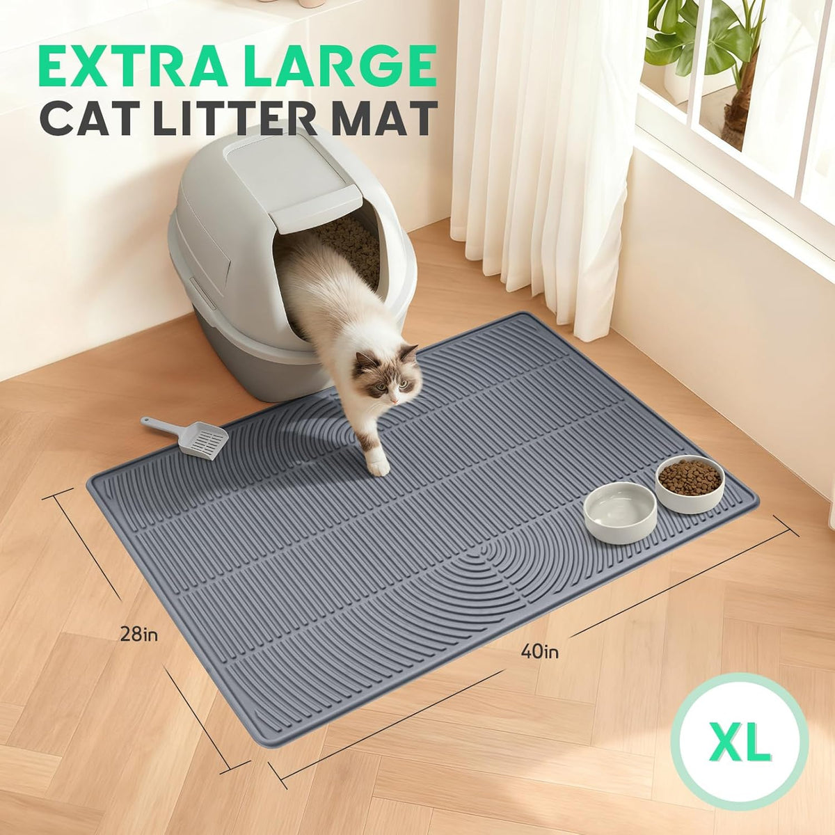Cat Litter Mat,47" x 35" Extra Large Silicone Waterproof Litter Trapping Mat for Scatter Control - 40" x 28" / Grey - image 2