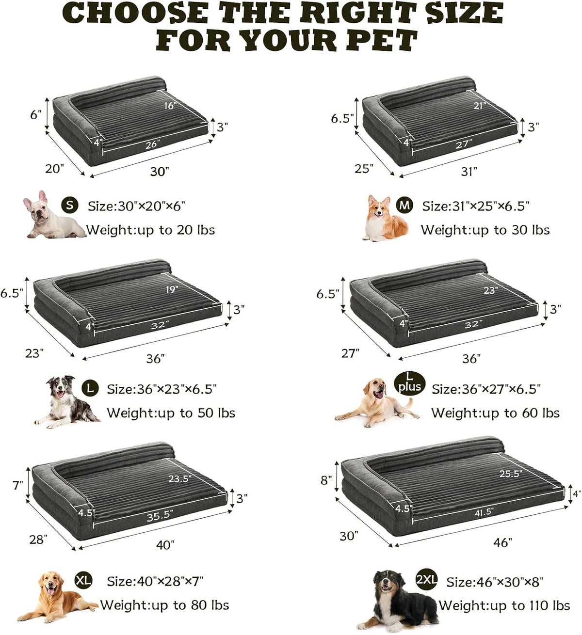 Orthopedic Dog Bed for Large Dogs - 30"L x 20"W x 6"Th / Dark Gray - image 3