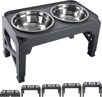 Hubulk Elevated Dog Bowls with 2 Stainless Steel Dog Food & Water - M (8" for M/L Dogs) / Grey