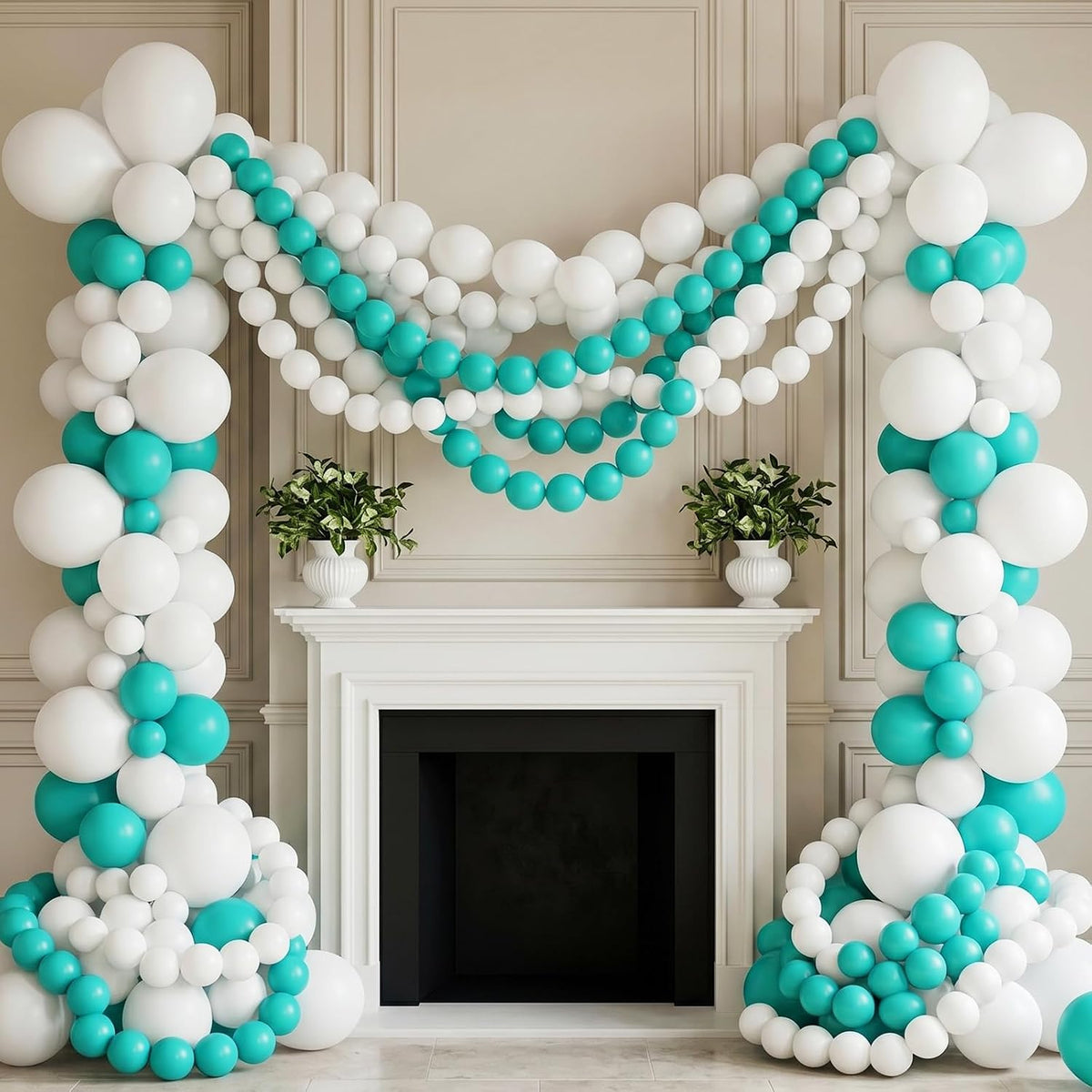 Pearl White Linking Balloons for Wedding Bride Shower Mermaid Party - Teal Blue / 6 inch - image 4