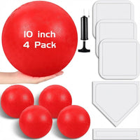 Hiboom kickball set with four 10 inch red balls, rubber bases and air pump - view 3