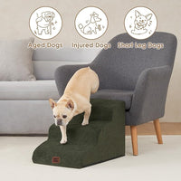 EHEYCIGA Curved Dog Stairs Ramp for Small Dogs 15.7" H, 3-Step Dog Steps for Couch Sofa and Chair, Pet Stairs for Cats, Non-Slip Balanced Pet Steps Indoor, Olive Green