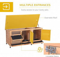 PawHut Wooden Rabbit Hutch Bunny Hutch Cage Guinea Pig with Waterproof Roof, No Leak Tray and Feeding Trough, Indoor/Outdoor, Natural