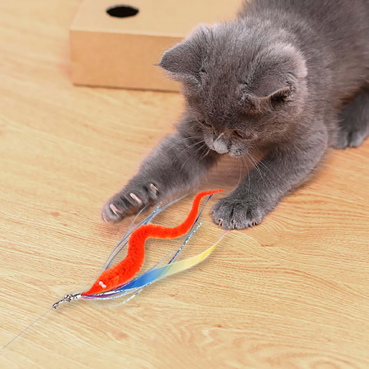 JXFUKAL Cat Toys - 2 in 1 Spring Cat Wand Toy with 2PCS Ultra-Long Cat Teaser, 4PCS Spring Steel - 6PCS REFILLS - image 3
