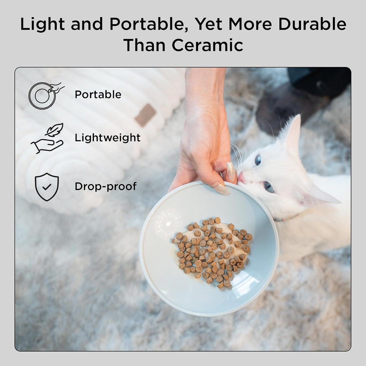 Necoichi BPA-Free Extra-Wide Elevated Cat Food Bowls - Gray and White (Classic) - image 4