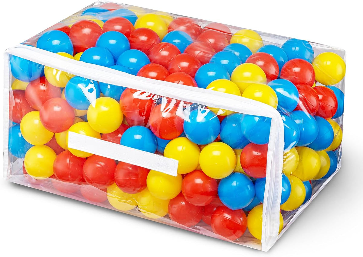 Hovenlay 100 ball pit balls in red, yellow and blue with clear storage bag - view 2