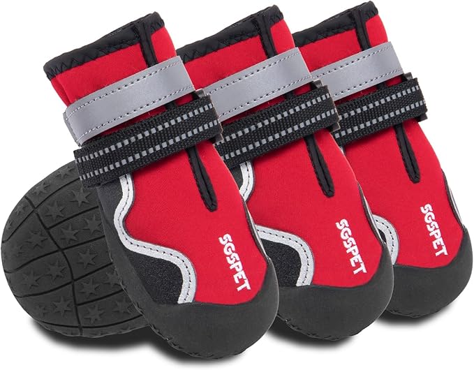Dog Shoes for Large Dogs, Medium Dog Boots & Paw Protectors for Hardwood Floors, Outdoor Dog Booties for Hot Pavement Winter Snow Hiking, Waterproof Dog Shoes with Reflective (Red, 6# (L))
