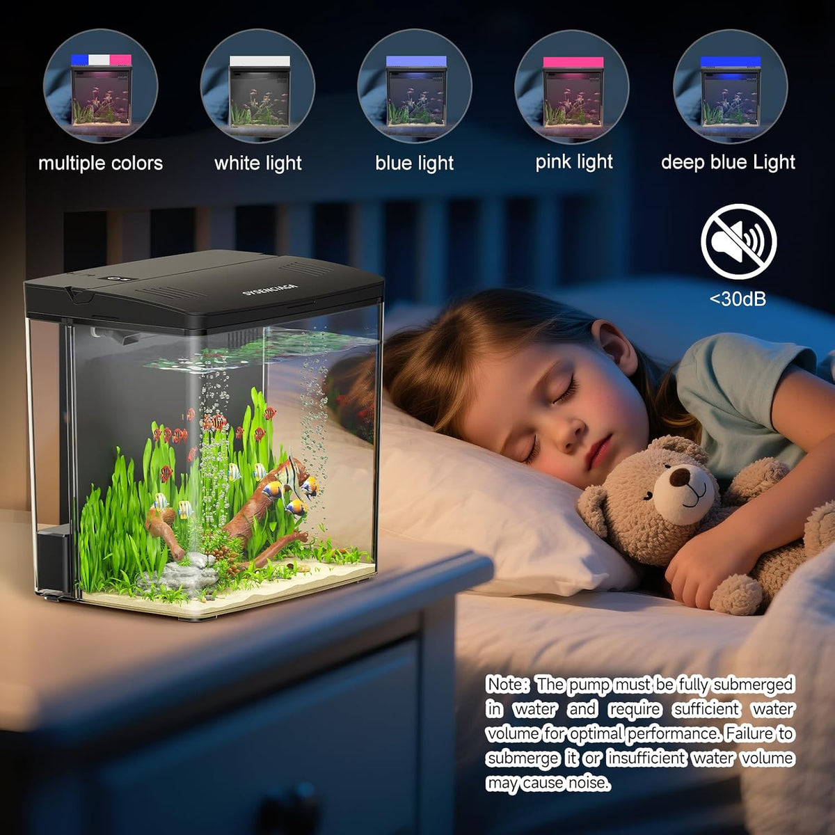 1 Gallon Acrylic Fish Tank Kit for Kids with Filter and 5-Mode Light – Essentials for Fish - image 4