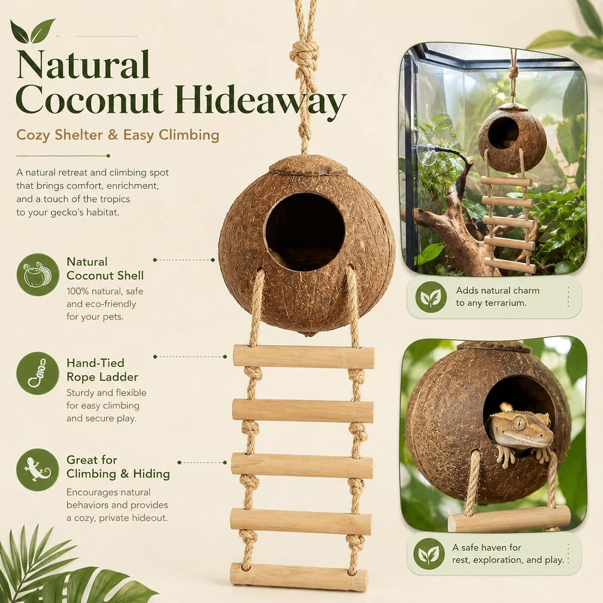 RUNANIA Crested Gecko Tank Accessories，Reptile Vines Plants - Medium - image 3