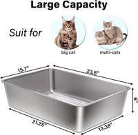 Stainless Steel Litter Box, Metal Cat Litter Box for Kitten - 1 Pack-Extra Large: 23.6x15.7x6 inch - image 2