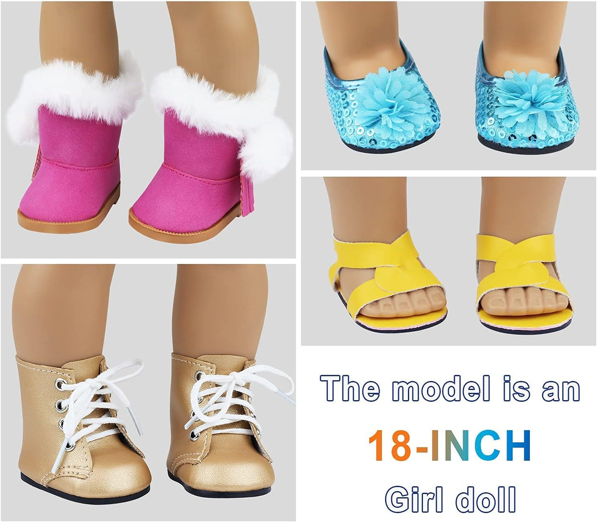 Ecore Fun 9 pairs of 18 inch doll shoes including snow boots, sandals and slippers - view 3