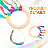 Deekin rainbow ribbon rings, wooden Waldorf hand kites with bright streamers - view 20