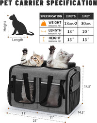 Cat Carrier for 2 Cats,Double Cat and Dual Dog Carrier Cabin for Two Pets – Essentials for Cats - Gray+ with Big Pocket - image 2