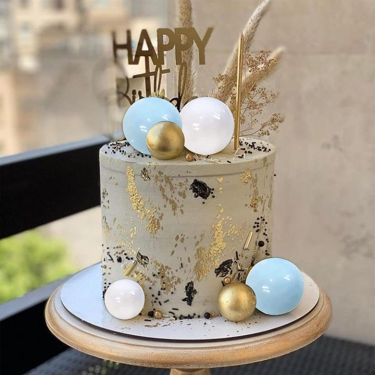 ZHUOWEISM ball cake toppers, 24 mini balloon picks in blue, gold and white - view 34
