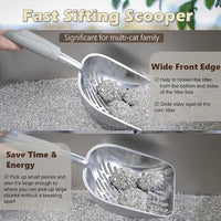 Metal Cat Litter Scoop with Holder, Aluminum Cats Litter Scooper Captures All Clumps, Heavy Duty Metal Kitty Scoopers with Holder, Cat Metal Scoop and Holder (Black)