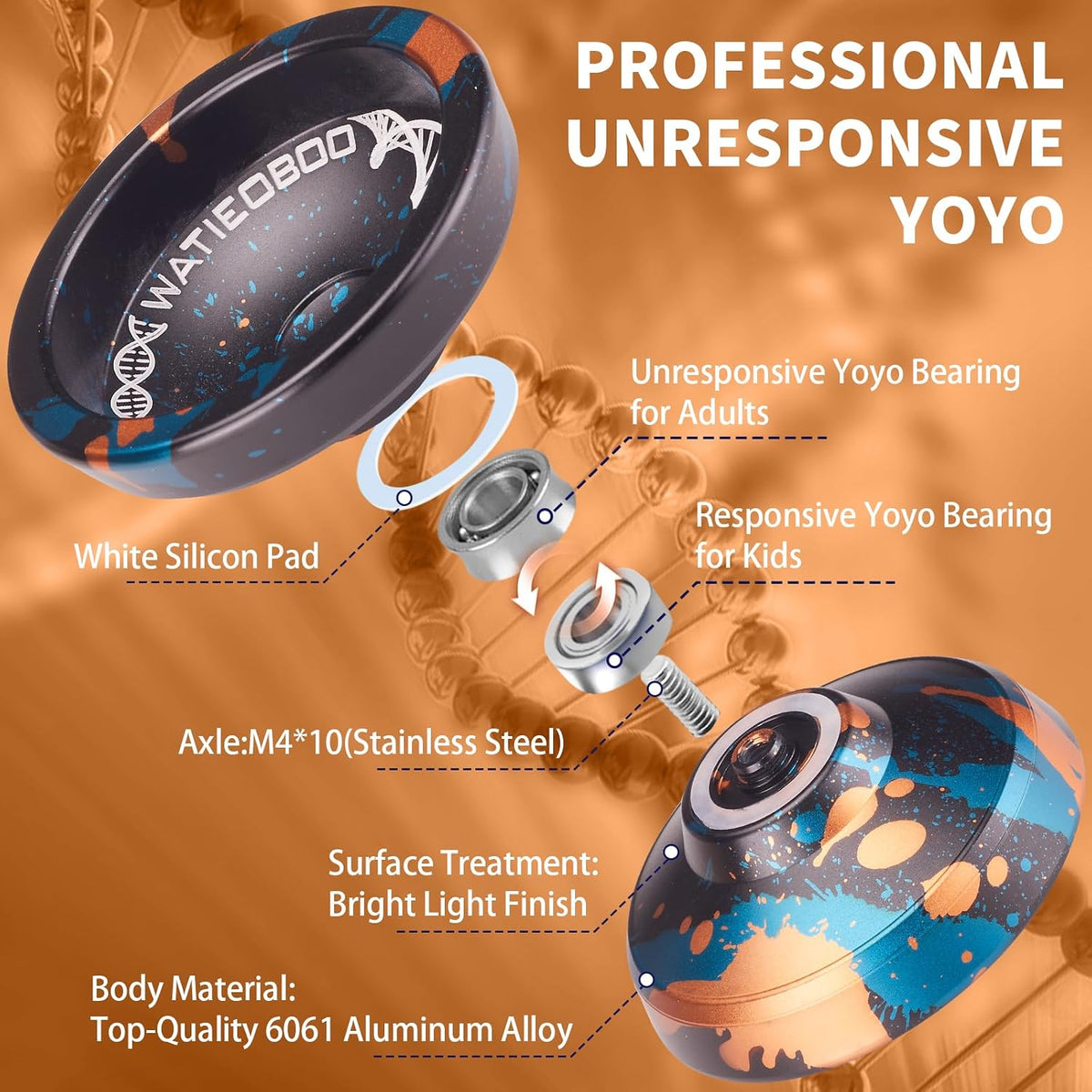 C130 YoYo Professional Responsive Yo yo Bearing for Kids Beginner - Black Blue Gold yoyo - image 4