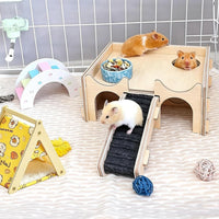 Wooden Hamster Hideout House Castle with Platform, Bowl & Ladder – Essentials for Small Pets - 4 Room + Bowl + Tent – 2.4" Entrance - image 2