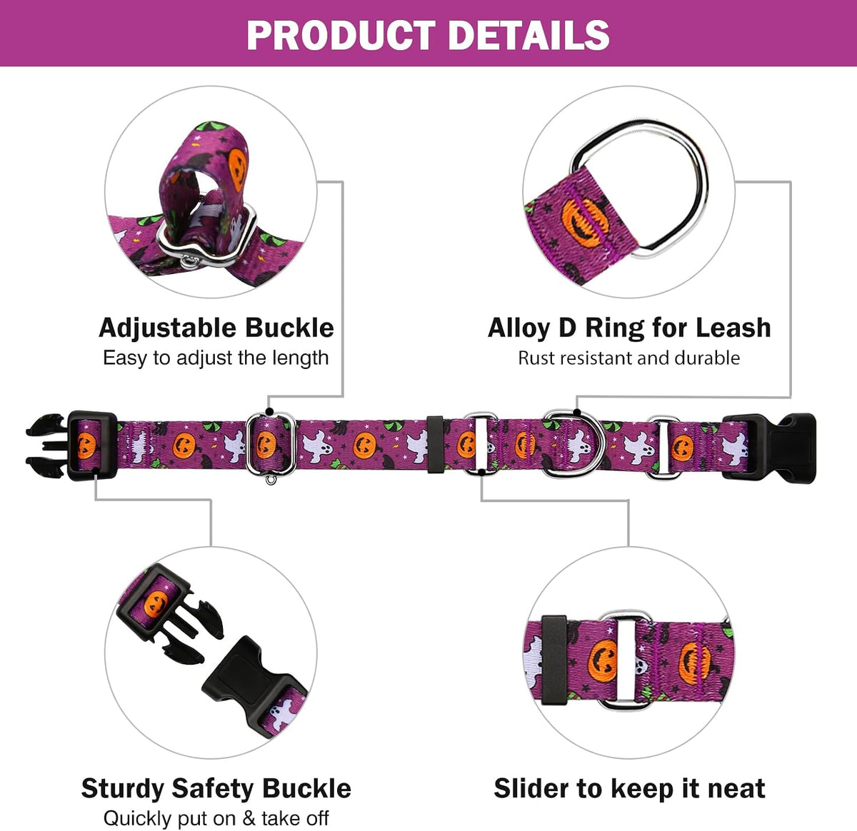 Martingale Dog Collar with Buckle - Purple Little Devil / Medium - image 4