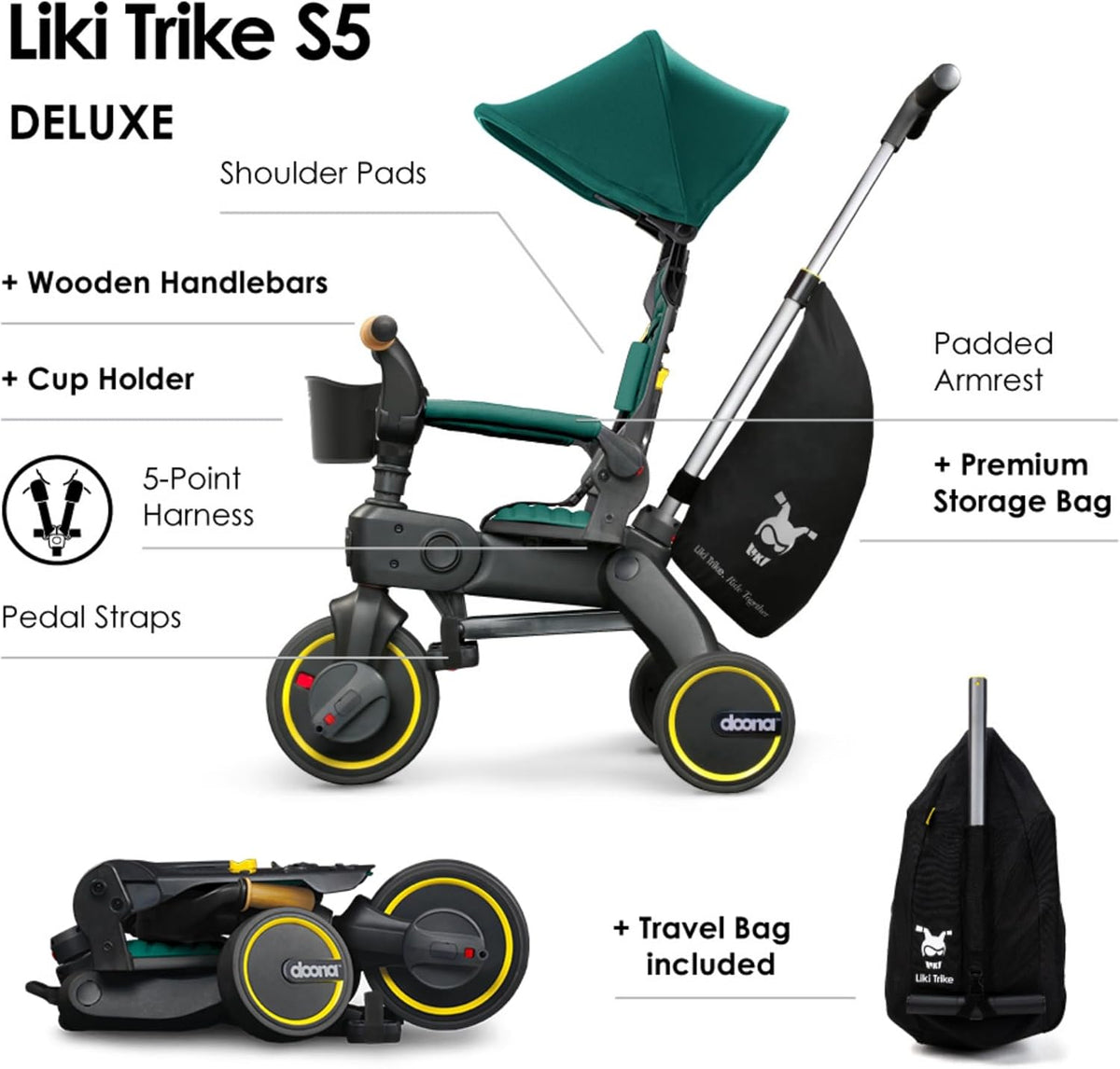 Doona Liki Trike S3, Foldable Tricycle - Racing Green / S5 - image 2