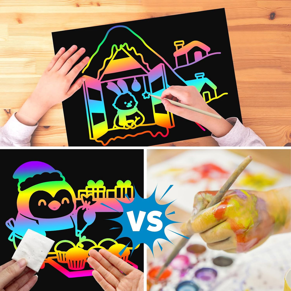 ZMLM Scratch Paper Art Craft: 2 Pack Rainbow Scratch Set for 3 4 5 6 - Winter - image 3