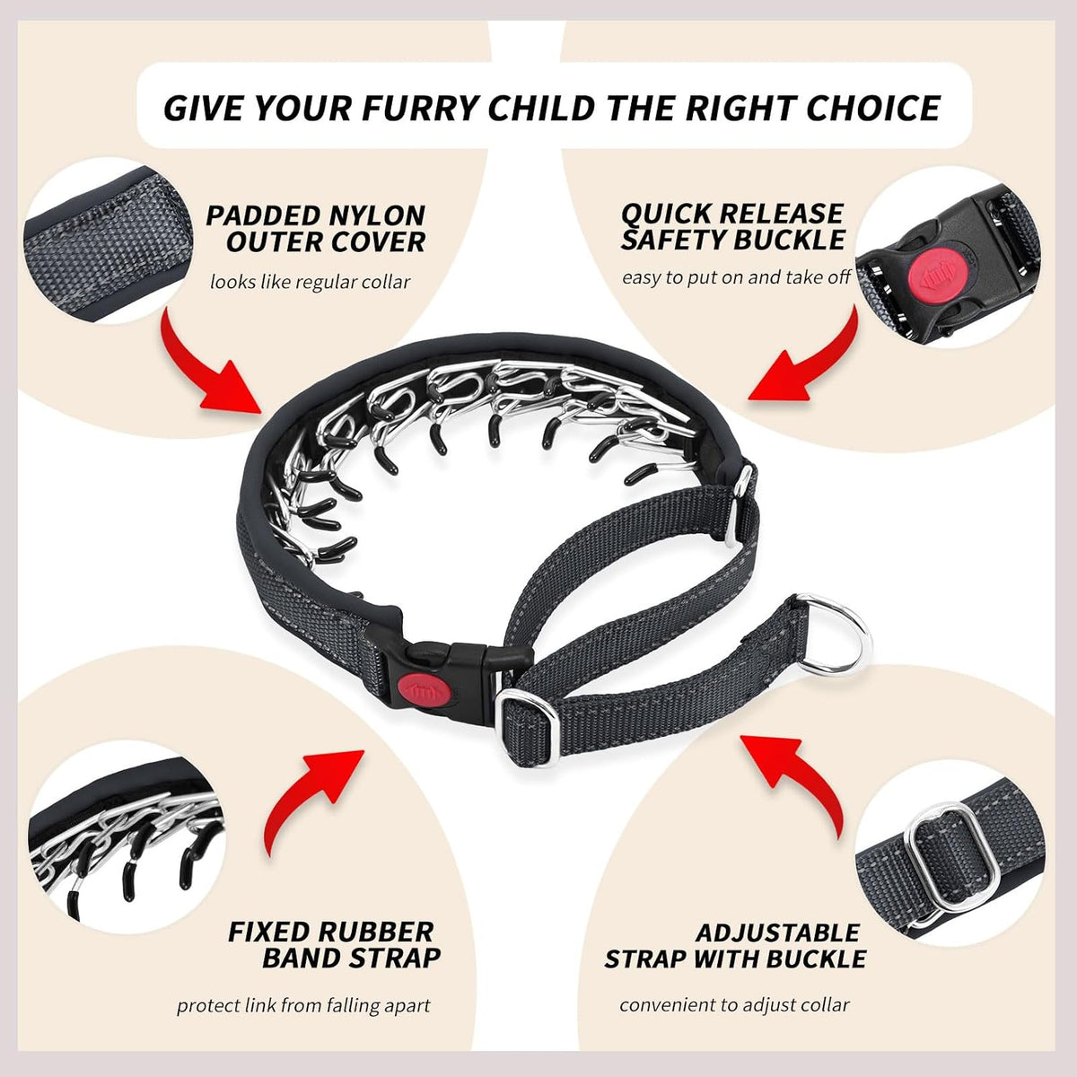 Martingale No Pull Dog Collar for Large Medium Small Dogs - M (15"-23" Neck, 1.5" Wide) / Black Black - image 3