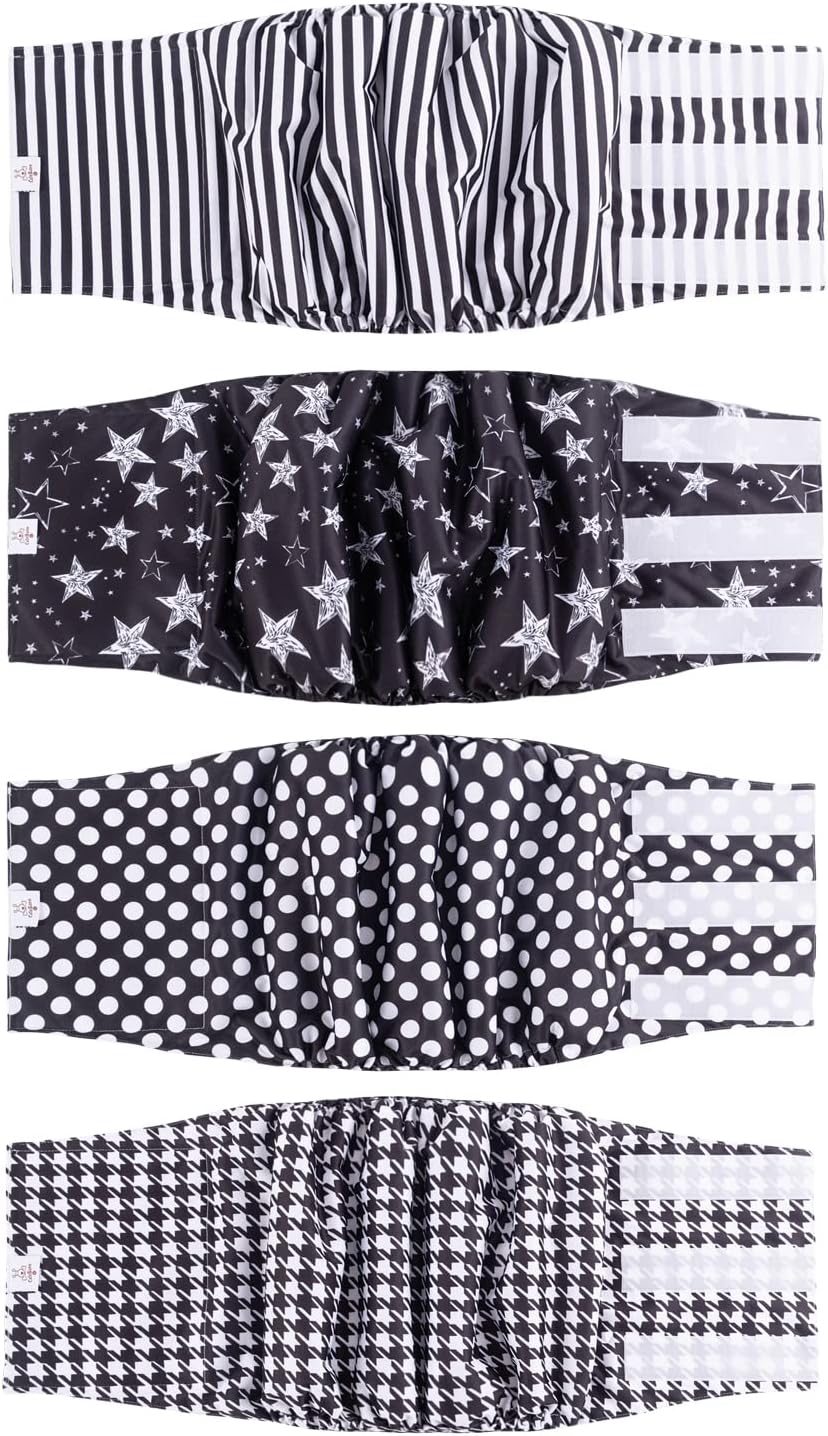 CuteBone Dog Diapers Male 4 Pack Puppy Wraps Reusable Doggie Belly - Fashion style / XL(21"-27")