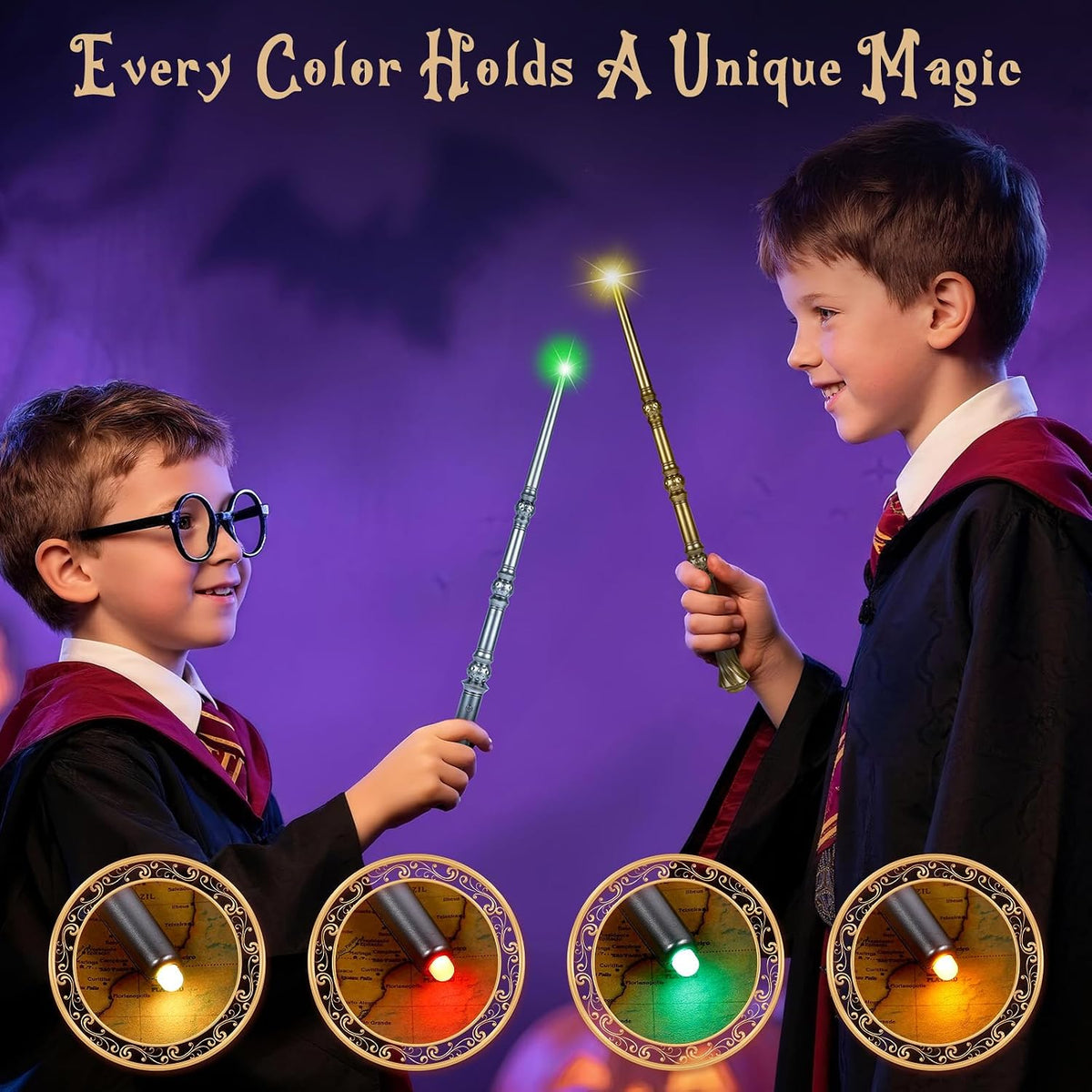 KingVows Light Up Magic Wizard Wand with 4 Color Lights & Sound - Golden & Silver - image 4