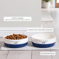 Pearhead Ceramic Dog Bowl, Woof Speckled Pet Food & Water Dish - Navy Bone Appetit Bowl / Small - image 2