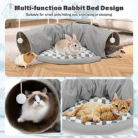 Bunny Tunnel Bed, 2-in-1 Collapsible Rabbit Tunnel Hideout with Mat – Essentials for Small Pets - Gray - image 4