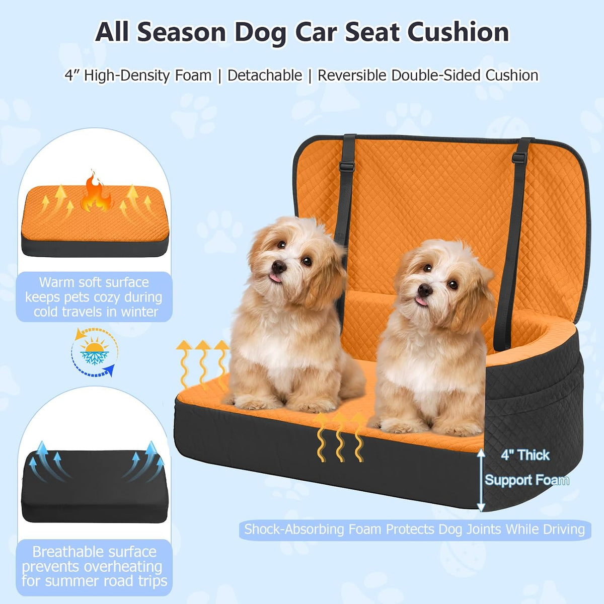 BLVRYVIO Large Dog Car Seat for Medium Sized Dogs Under 55lbs or 2 - Bright Orange / Large - image 3