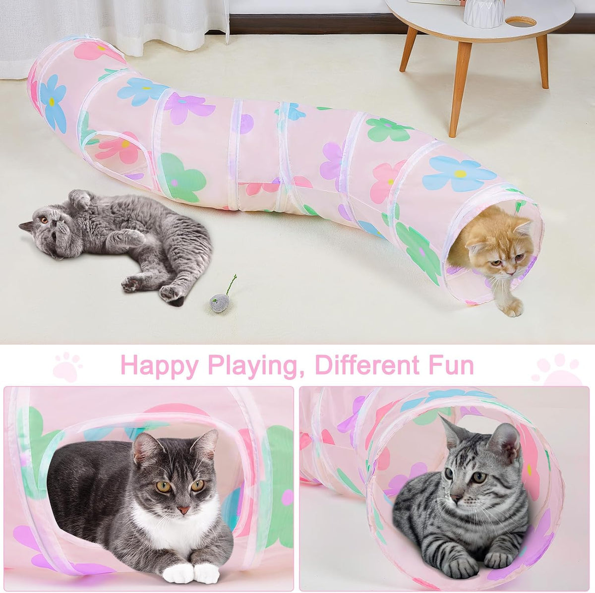 Glittme Cat Tunnel, Cat Tunnels for Indoor Cats - Apricot flowers - image 4