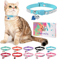 Rhinestone Cat Collar Breakaway, Bling Sparkly Diamond - Blue / 8"-12" Cats / Mini Dogs