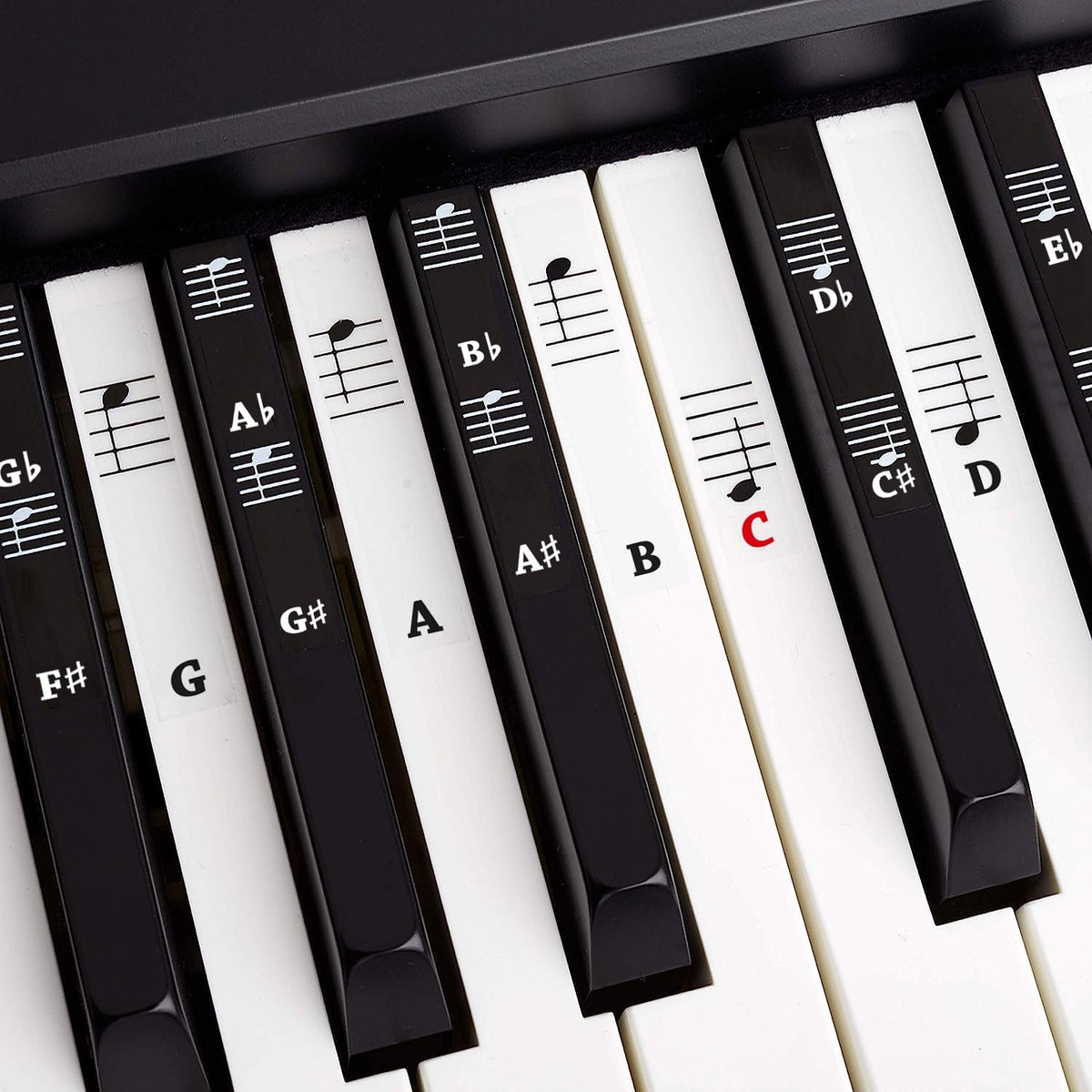 Belfort removable piano keyboard stickers with CDEFGAB note labels and beginner piano book