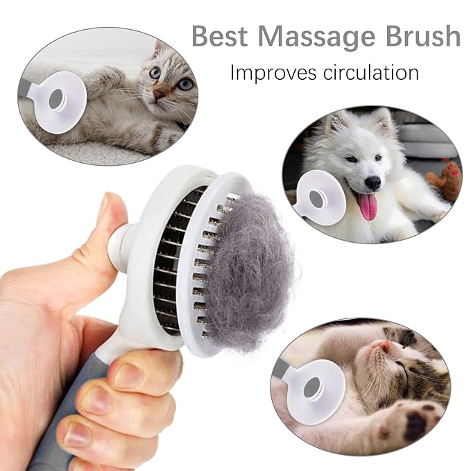 Cat Self Cleaning Slicker Brush, Pets Skin Friendly Grooming Brushes for Shedding Dogs Cats Hair Easy to Remove Loose Undercoat with Long or Short Hairs Pet Massage Tool for All Hair Type- UPGRADED
