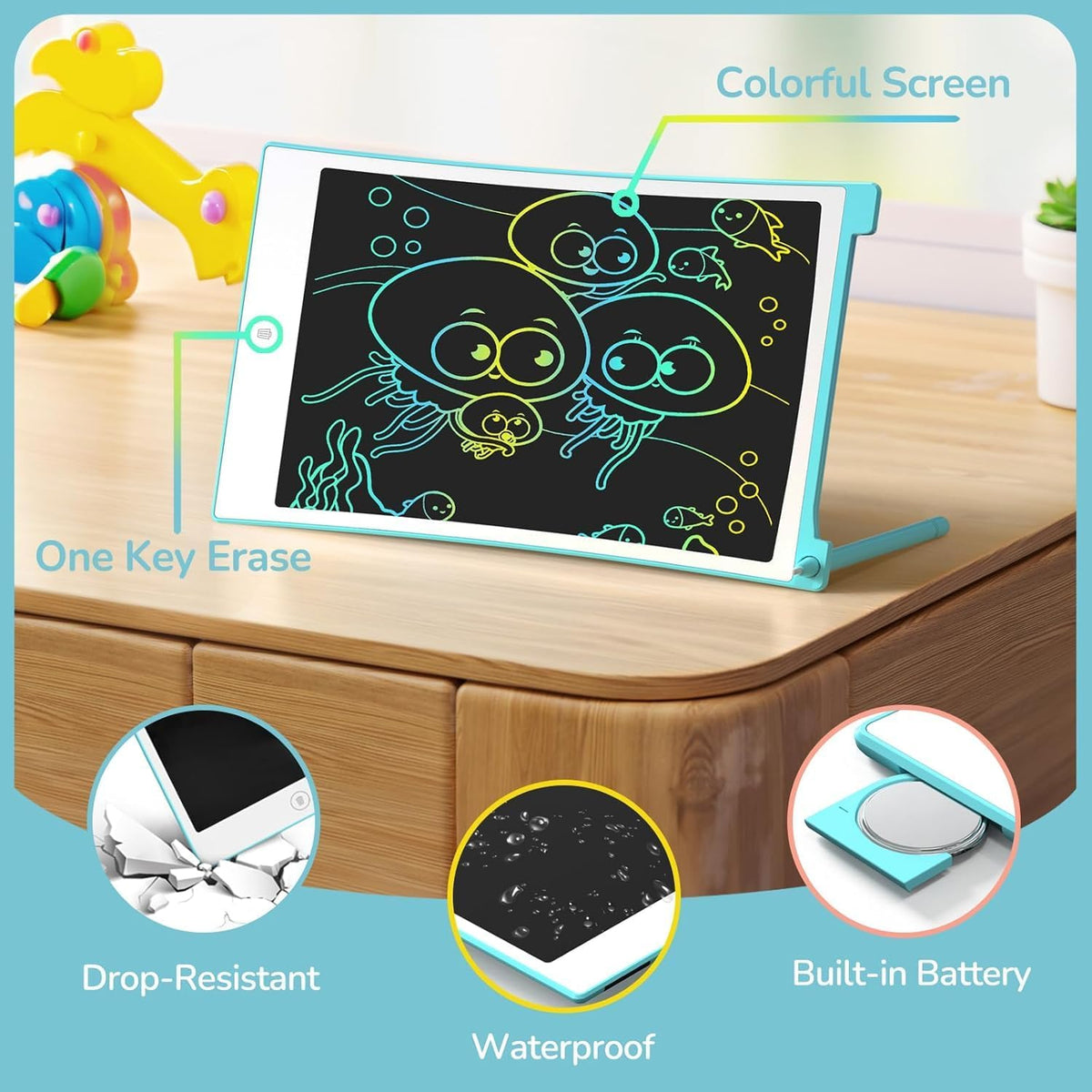 TECJOE 4 Pack LCD Writing Tablet for Kids - Blue & Purple & Green & Dark Blue - image 3