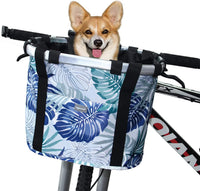 Bicycle Basket Dog Bike Handlebar Basket Front - Blue Palm Leaf