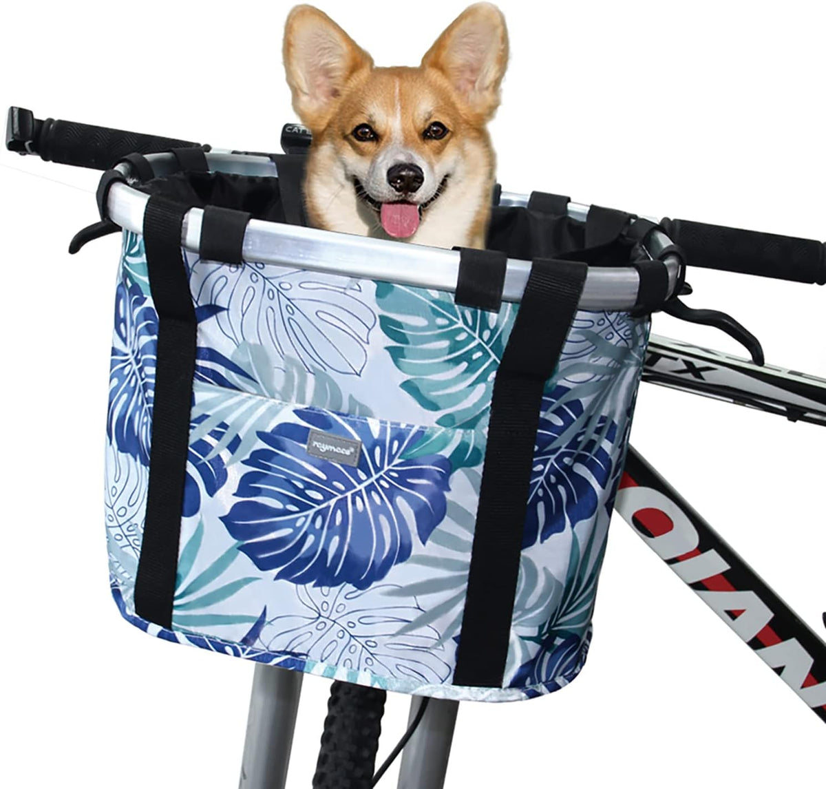 Bicycle Basket Dog Bike Handlebar Basket Front - Blue Palm Leaf