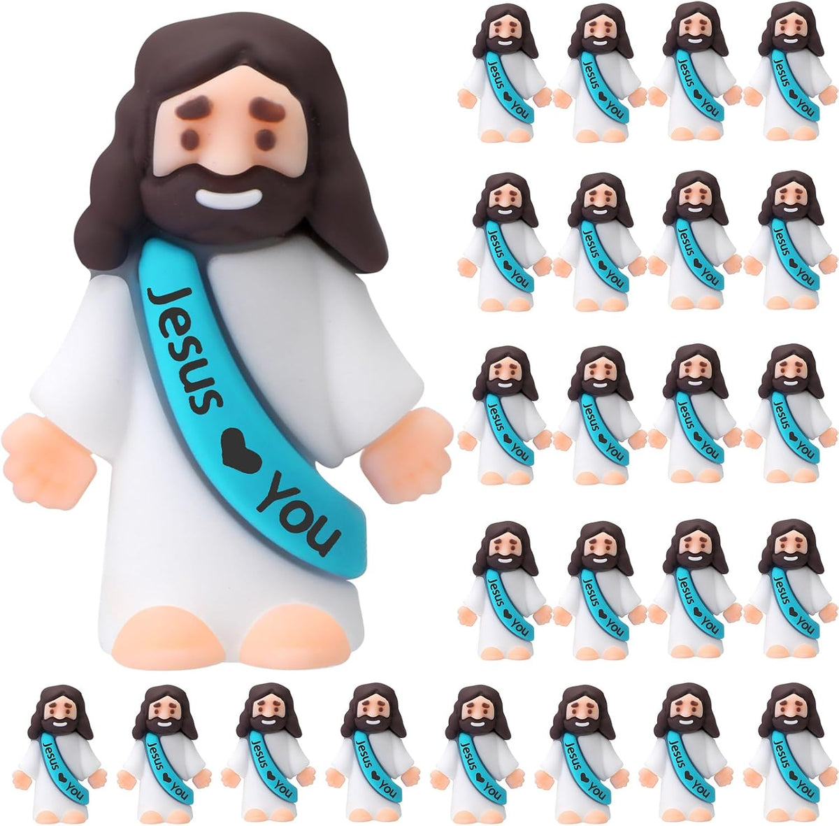 Bememo 25 mini Jesus figures in multicolor rubber, little figurines in robes - view 3