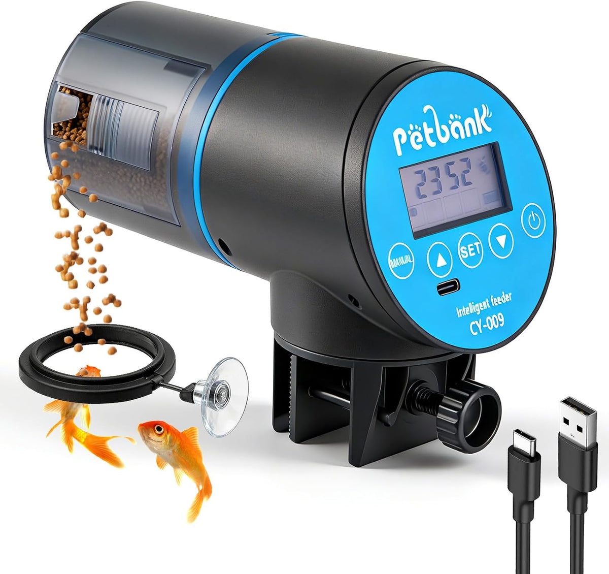 Automatic Fish Feeder for Aquarium Easy Setup & 4 Timers Green – Essentials for Fish - Blue / CY-009-LCD Screen
