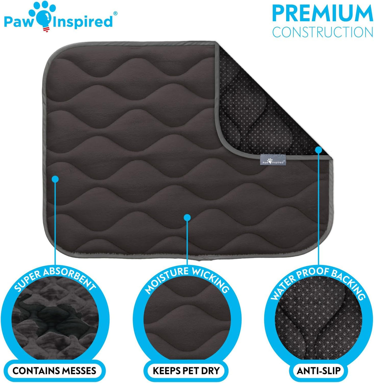 Paw Inspired Washable Padded Crate Mats for Dogs - 24 Inch / Gray - image 4
