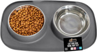 GORILLA GRIP Dog Bowl Set with Feeding Mat - Gray / 3 Cup Bowls