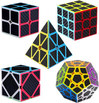 Roxenda Pyramid Speed Cube 3x3x3 Triangle Puzzle Magic Cube – Fun for Kids & Family - 5 Pack Carbon Fiber