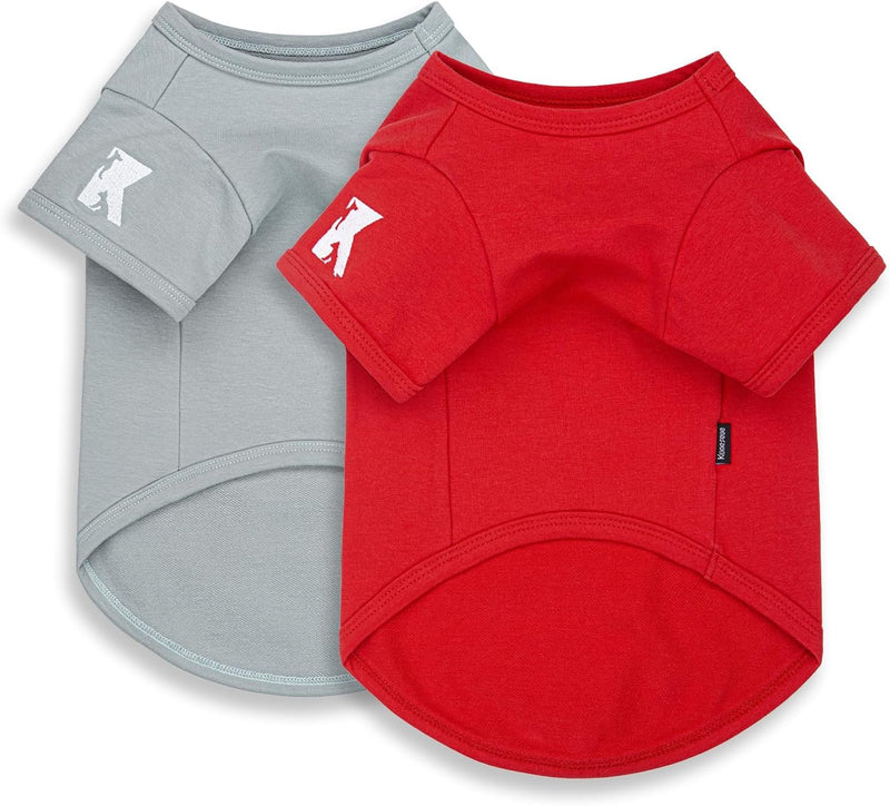 Koneseve Dog Shirts Soft Cotton Dog Clothes Stretchy T-Shirt - Sunny Red & Smoky Blue / 5XL-(50~77lb) | Chest(~35")